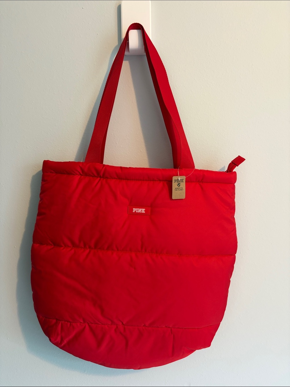 PINK Victoria's Secret Bright Red Quilted Shoulder Tote
